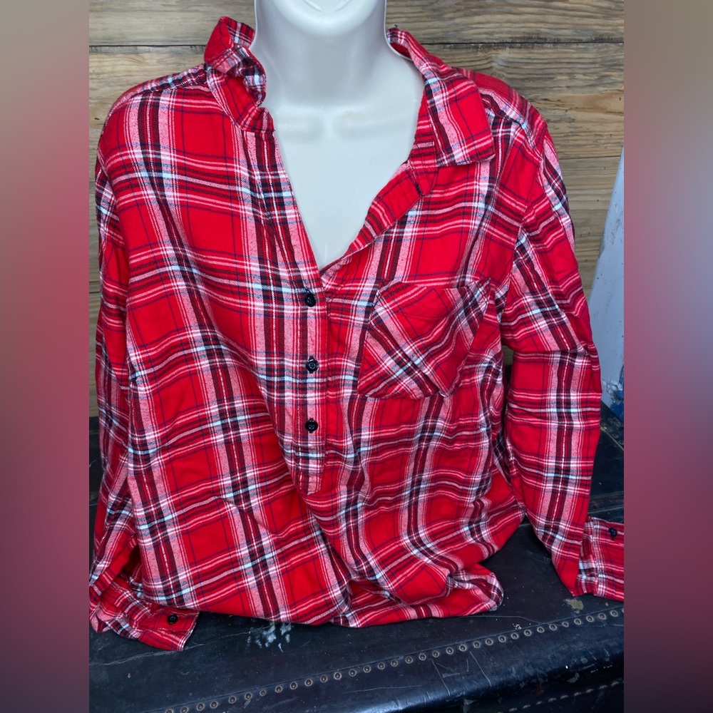 Red half button flannel
